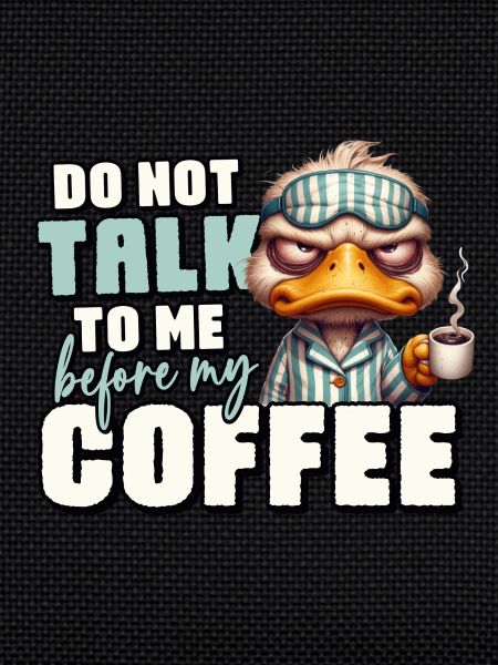 Grumpy duck with coffee