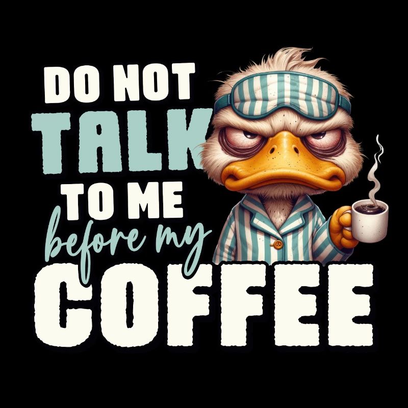 Grumpy duck with coffee