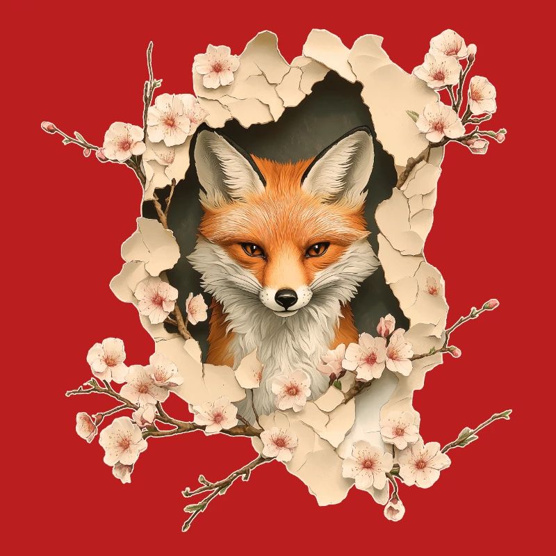Fuchs mit Kirschblüten