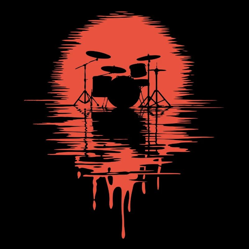 Drumset Silhouette Drums with Reflection
