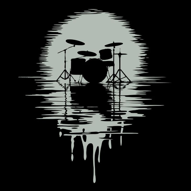 Drumset Silhouette Drums with Reflection