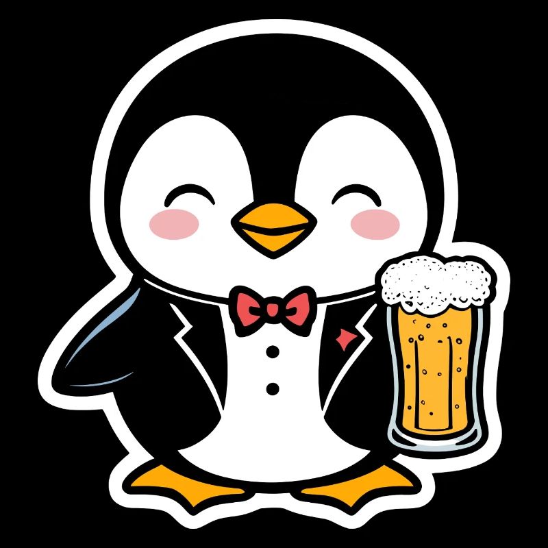 Pinguin mit Bier im Anzug und Krawatte Comic