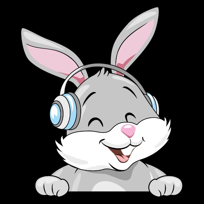Lachender Hase mit Kopfhörern