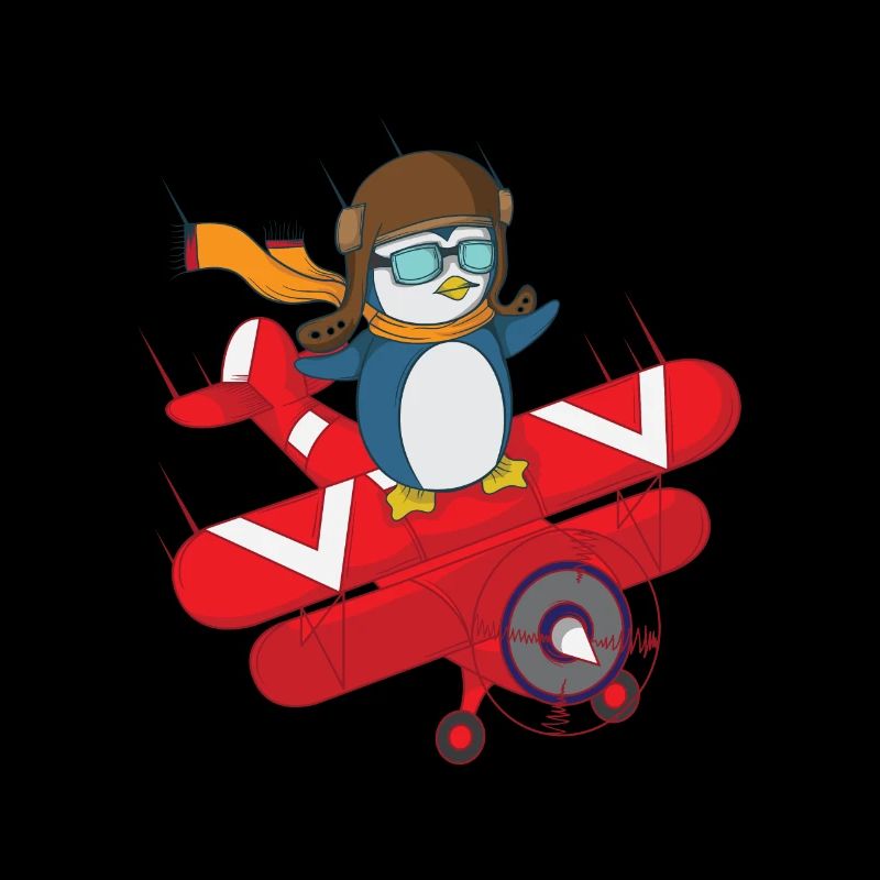 Penguin flies red biplane
