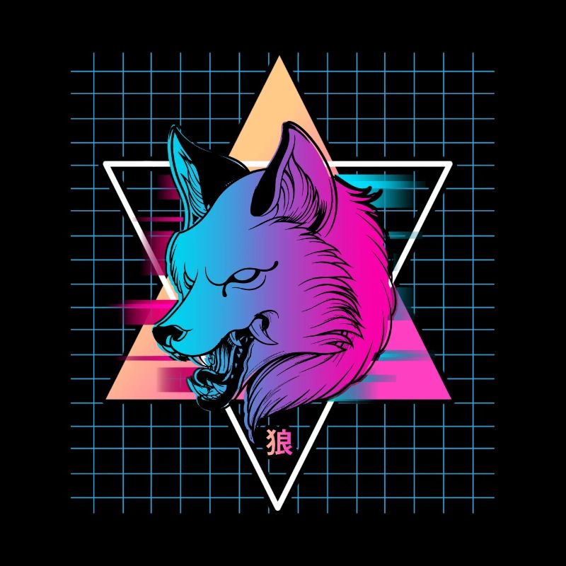 Japan Vaporwave Wolf