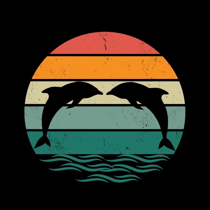 Silhouette dolphins - Retro Sunset Dolphin