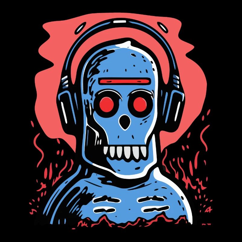Zombie Affe mit blauen Kopfhörern