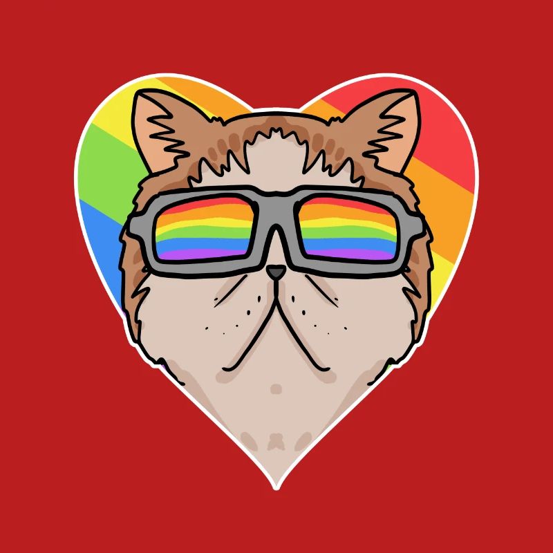 Regenbogen - Katze mit Brille und Herz