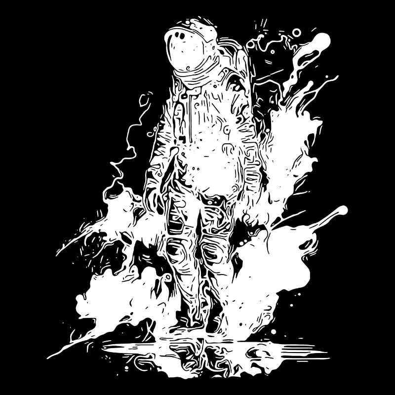 Astronaute cool marchant dans le brouillard au clair de lune