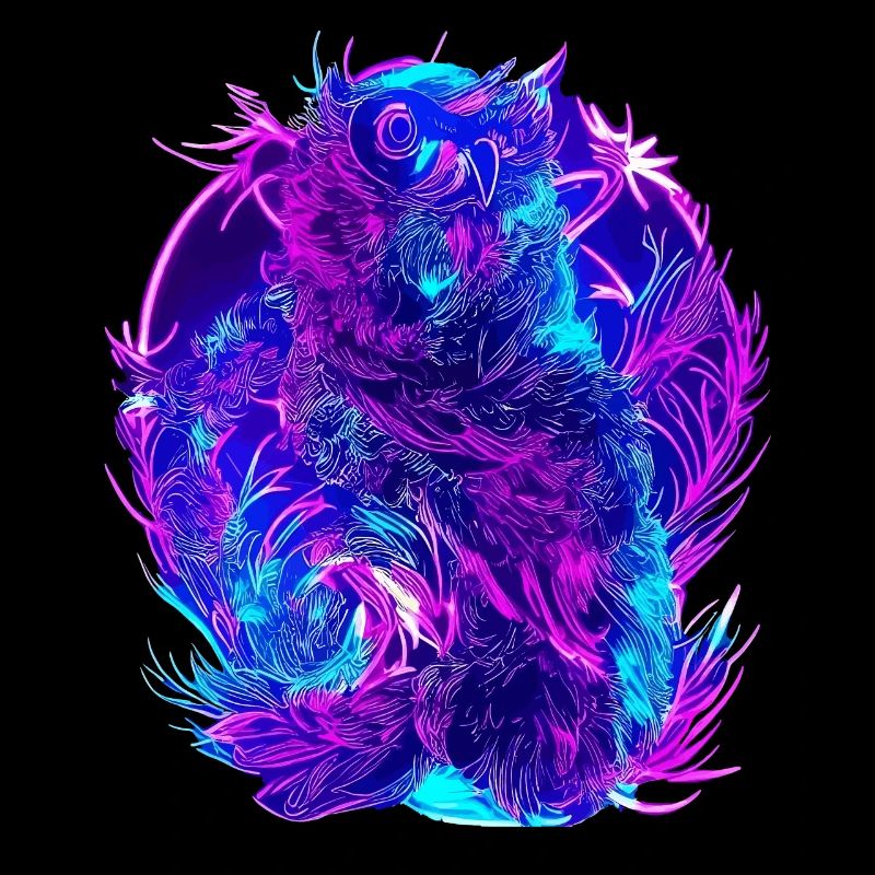 Abstrait Owls Neon Synthwave Art