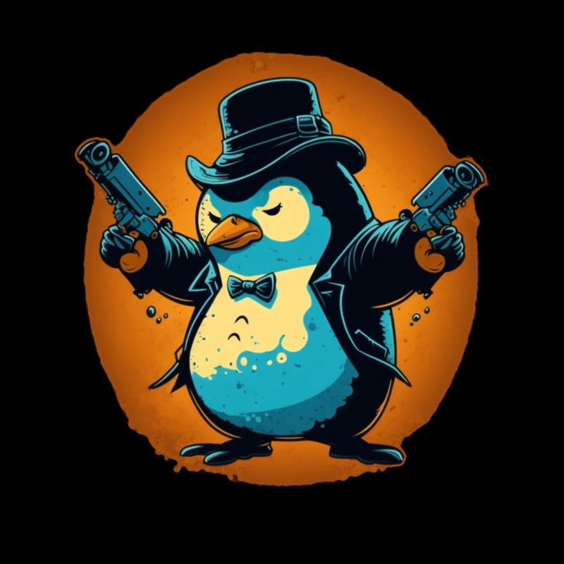 Pingouin avec pistolets et chapeau