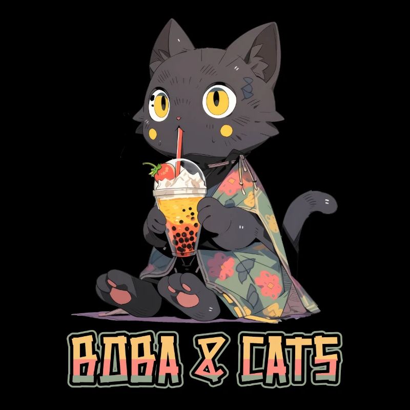 Boba and Cats Katze die Bubble Tee Mädchen Anime