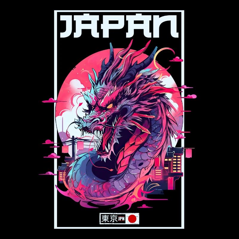 Tokio Asien 80er Japanischer Retro Drache Drachen