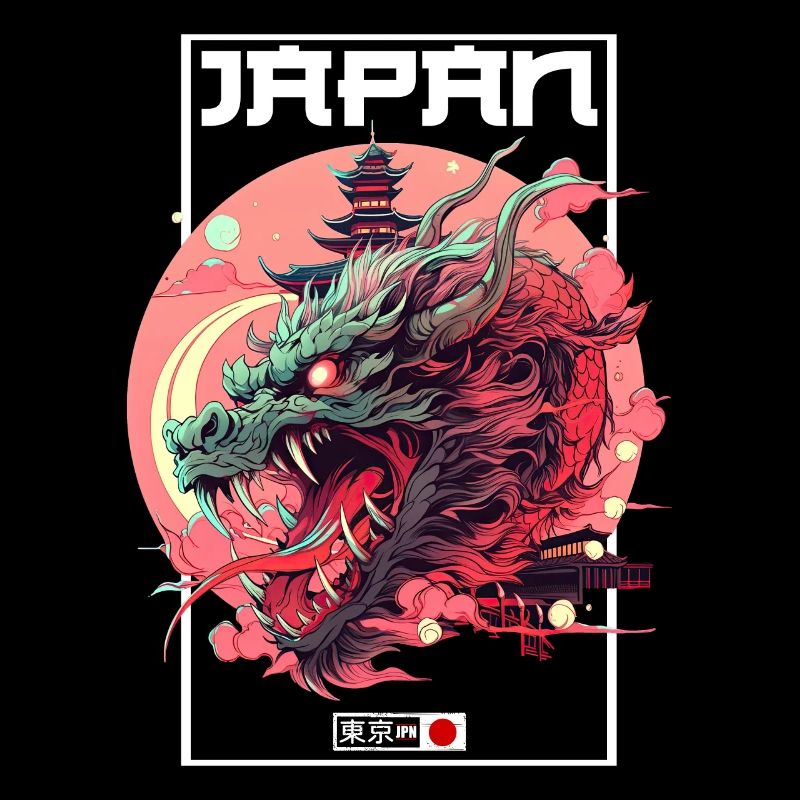 Tokio Asien 80er Japanischer Retro Drache Drachen