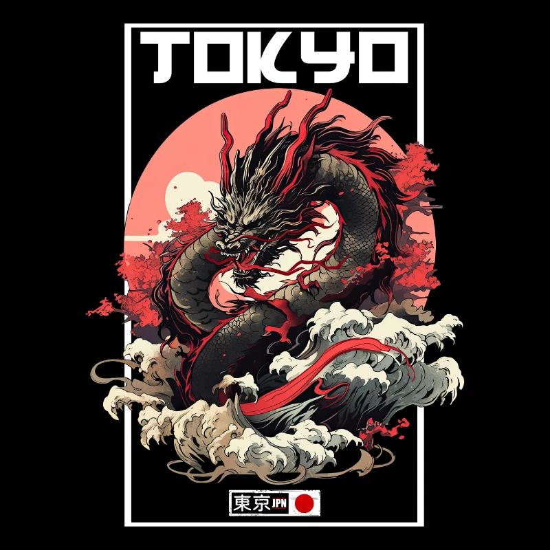 Tokio Asien 80er Japanischer Retro Drache Drachen