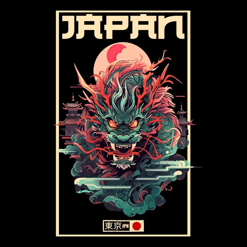 Tokio Asien 80er Japanischer Retro Drache Drachen