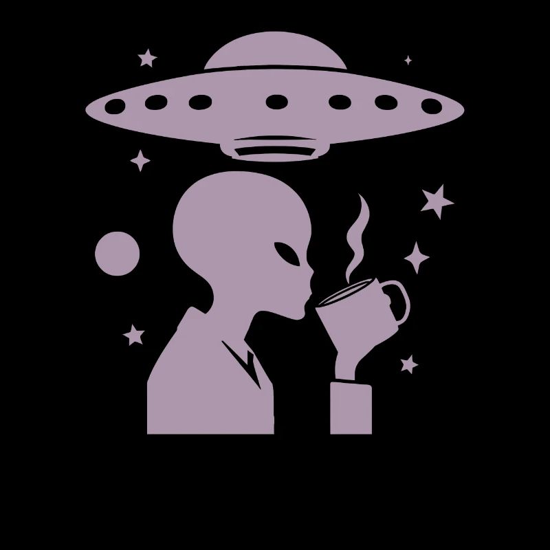 Alien Silhouette with Coffee & UFO