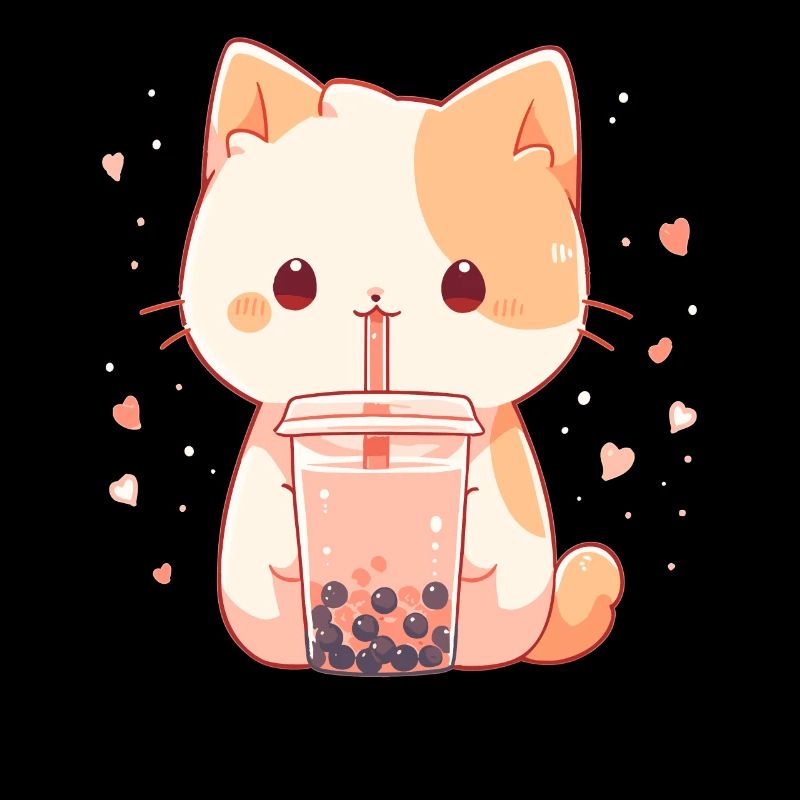 Kawaii Cat Drinks Boba Bubble Tea Chibi