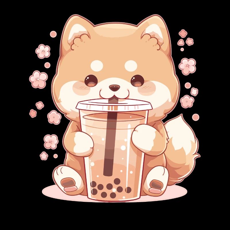 Kawaii Corgi Hund trinkt Boba Bubble Tea Chibi
