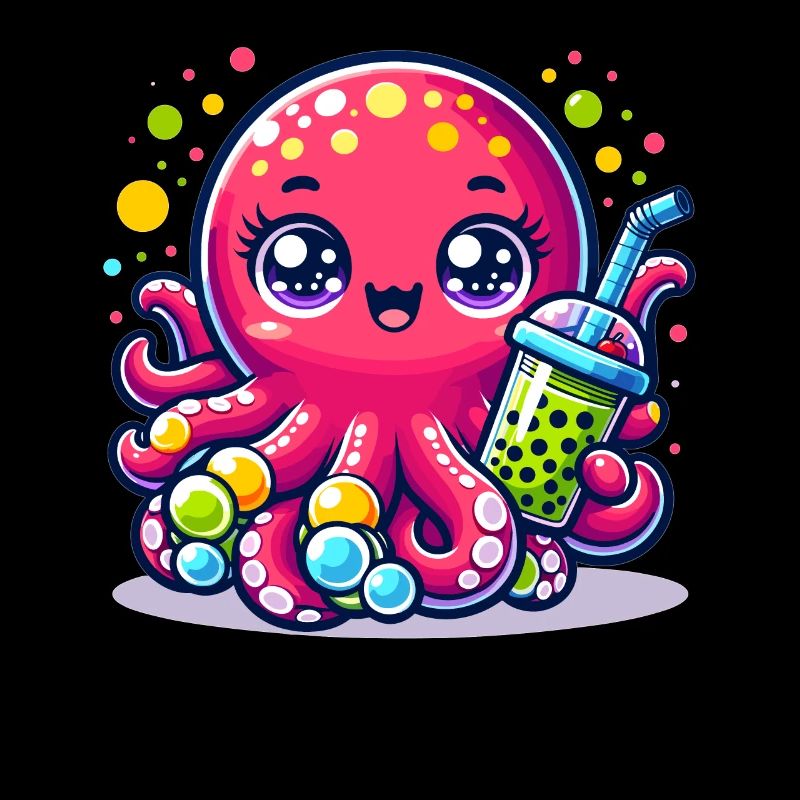 Kawaii Octopus With Bubble Tea Sea Ocean Boba Tea