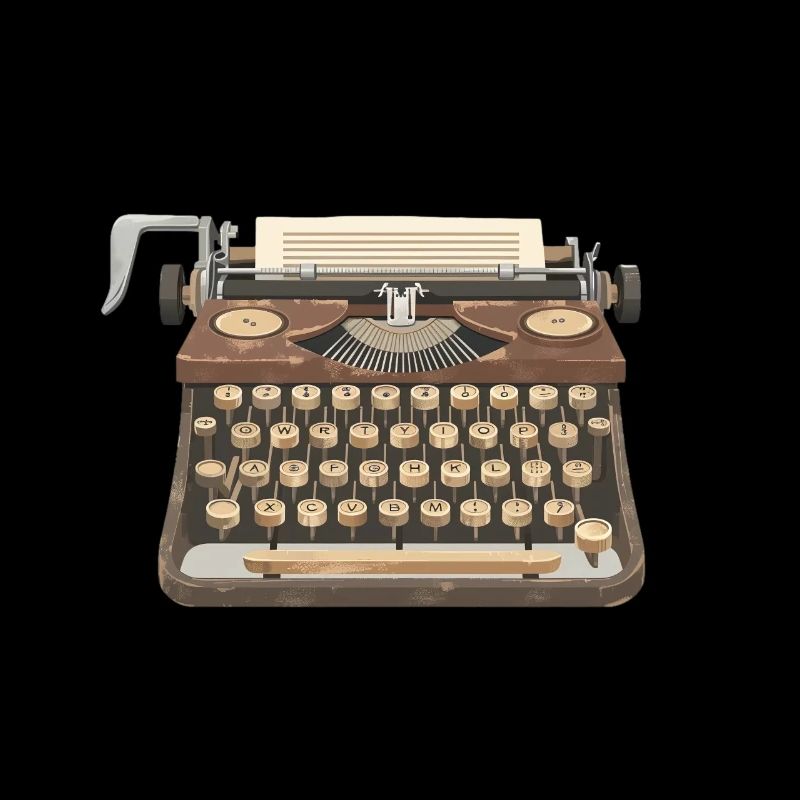 Vintage typewriter with paper in 2D illustration
