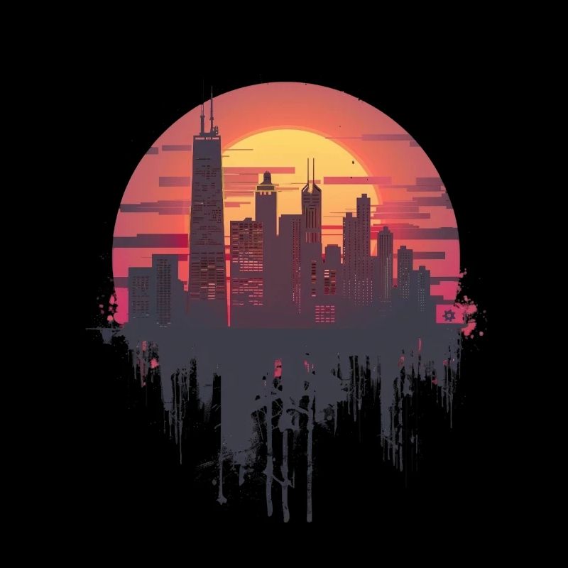 Silhouette citadine élégante au coucher du soleil