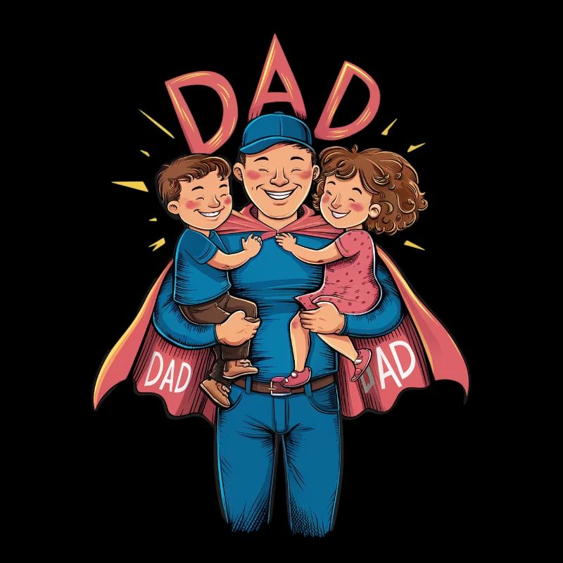 Superhero dad with proud children