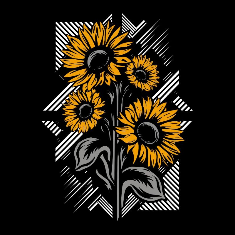 Illustration de fleurs de champ de tournesol sur noir