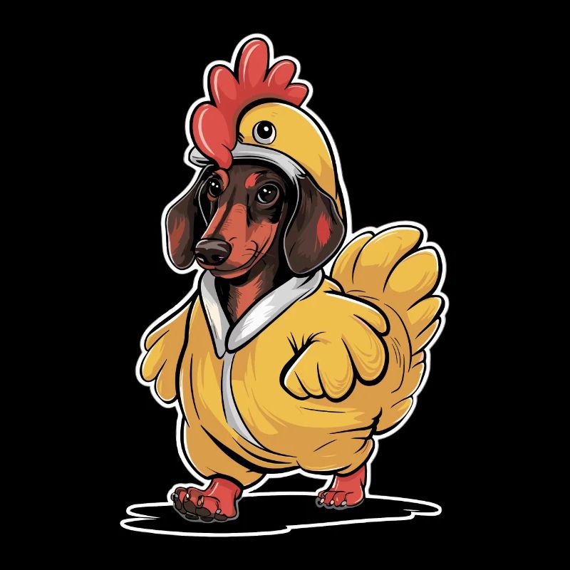 Teckel déguisé en poulet