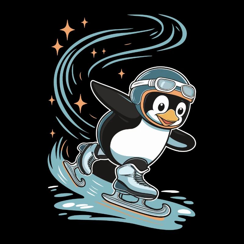 Pinguin Auf Schlittschuhen Mit Helm