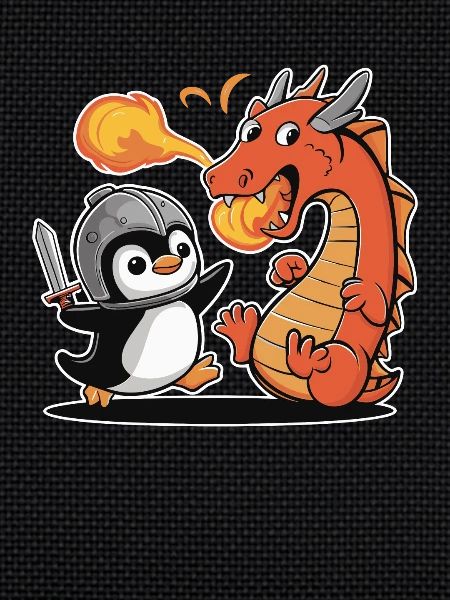 Knight penguin fights dragons