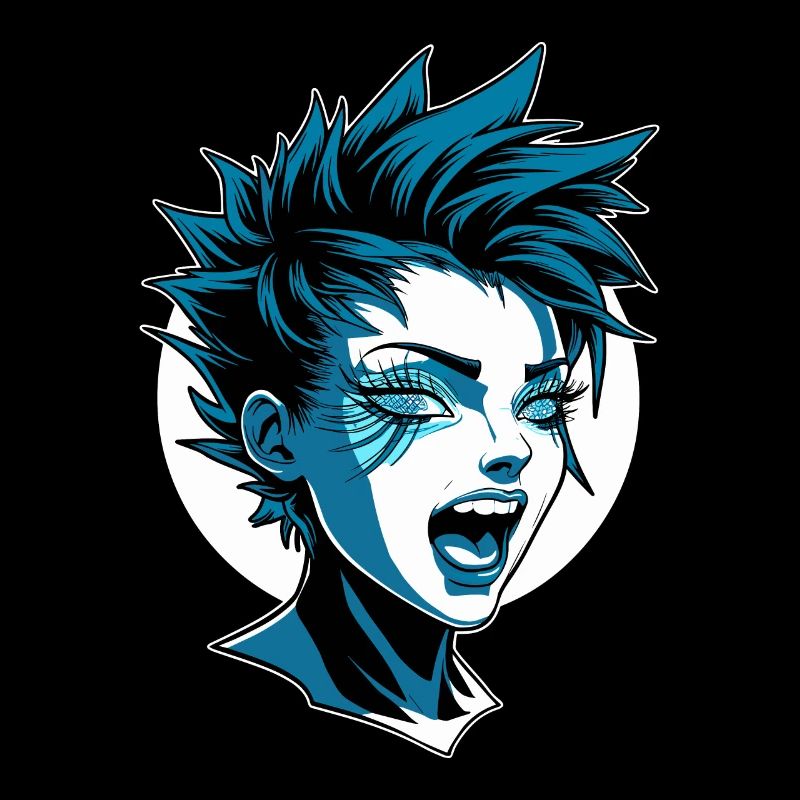 Fille punk futuriste avec mohawk
