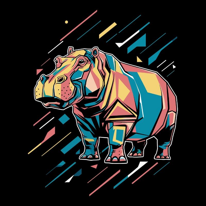 Hippopotame géométrique coloré avec des éclaboussures de peinture