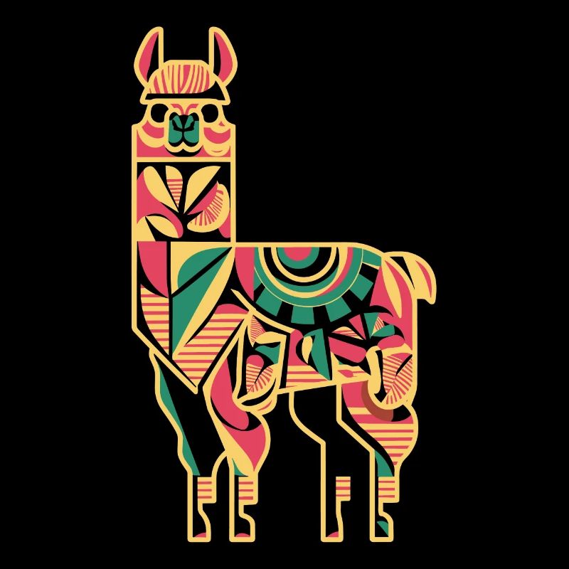Colorful llama in ethnic pattern