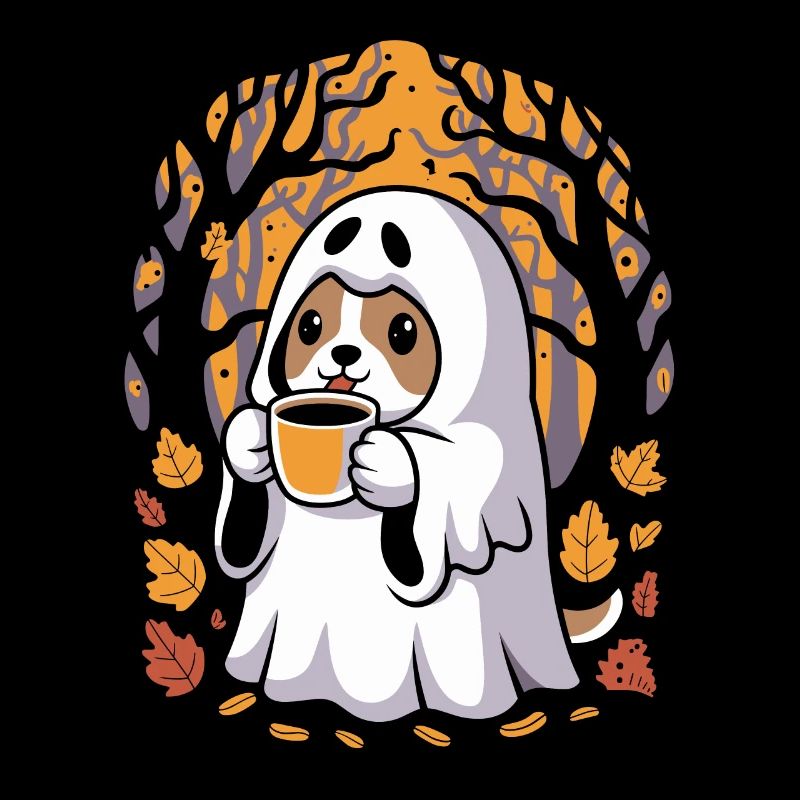 Süßer Halloween-Geist im Herbstwald