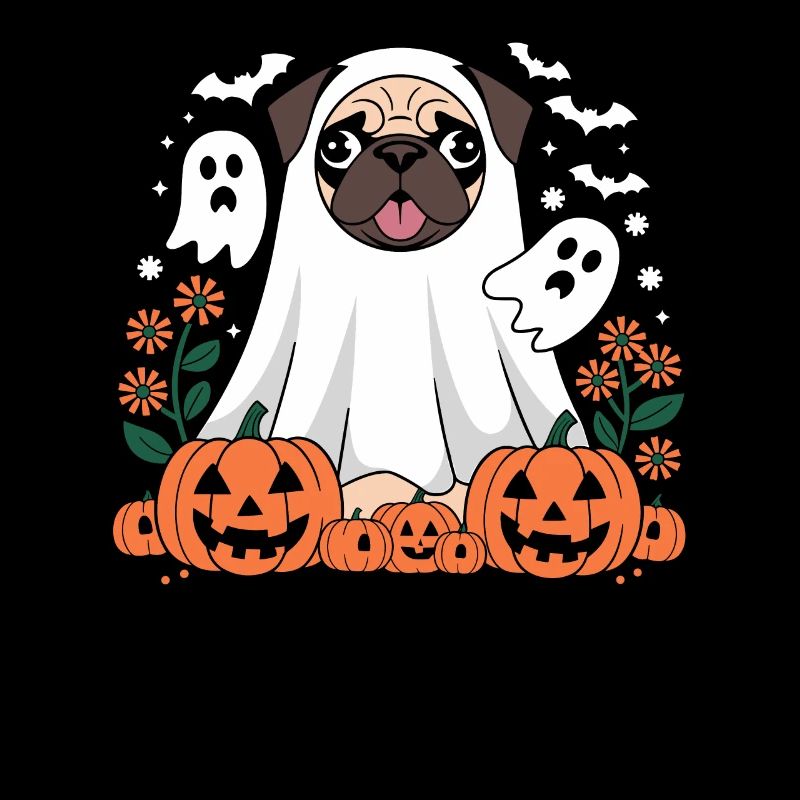 Halloween Dog Ghosts Pumpkins Pug