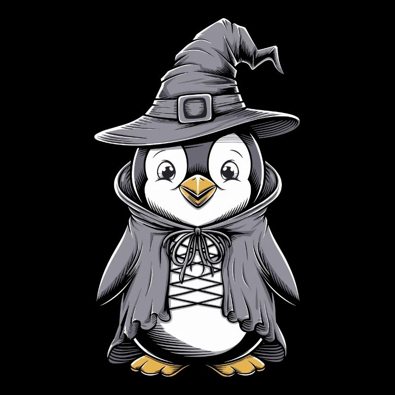 Cute penguin in Halloween witch costume