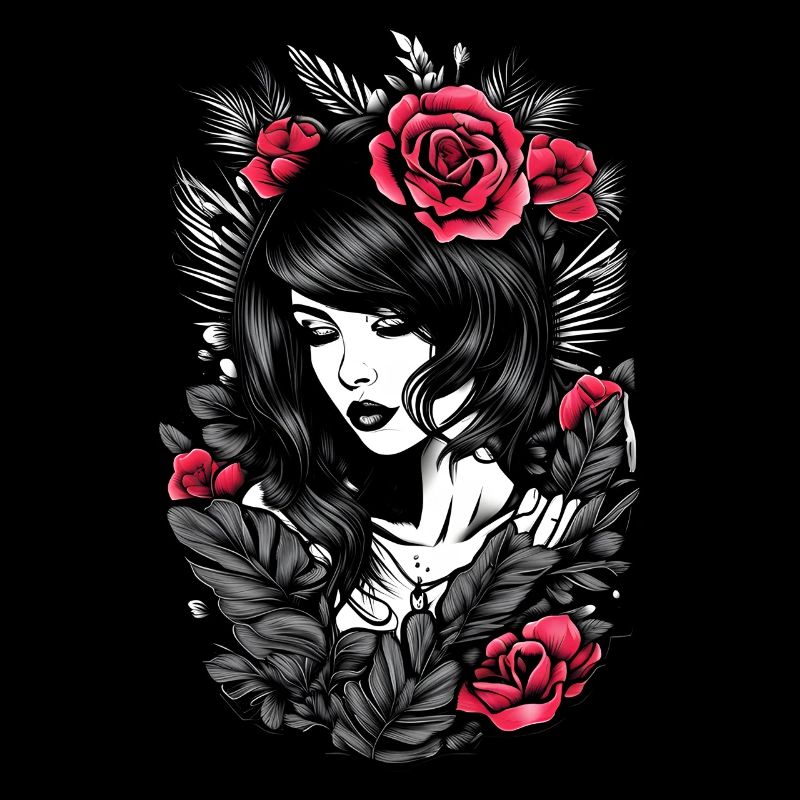 Gothic Beauty with Carmine Roses