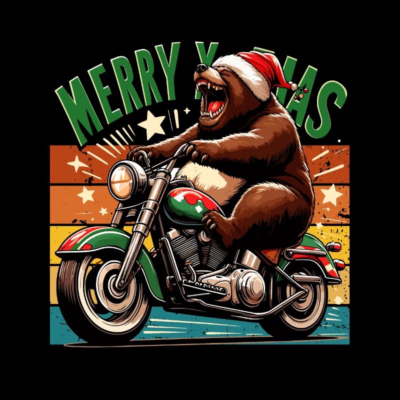 Xmas Christmas Bear Motorcycle Retro Biker Funny