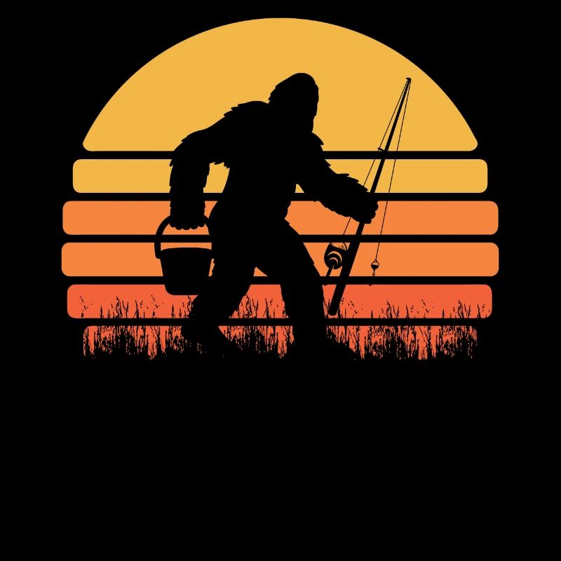 Fisherman Angler Retro Sunset Sasquatch