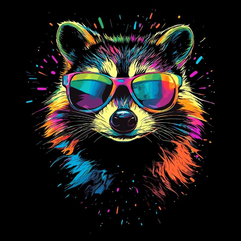 Waschbär Popart Bunt Regenbogen Raccoon Waschbären