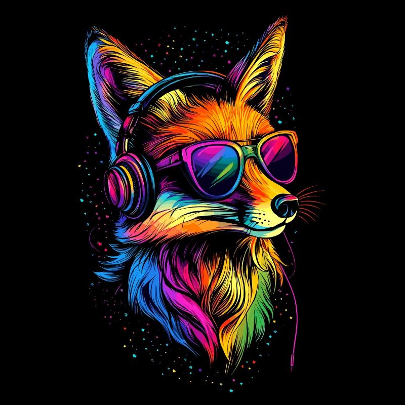 Fuchs DJ Kopfhörer Bunt Regenbogen Musik Füchse