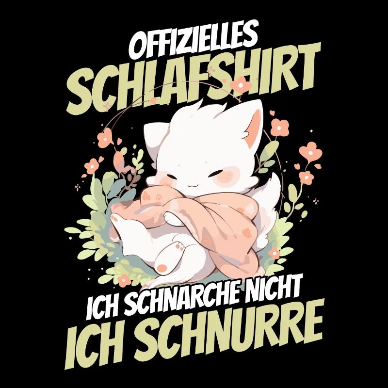 oChemise de nuit officielle - Chat avec des fleurs