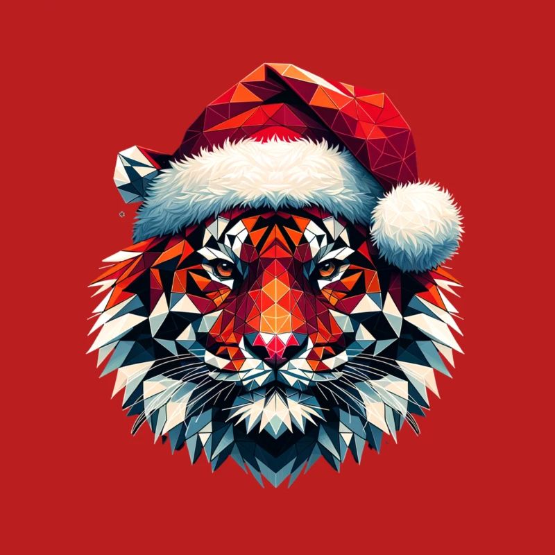 Polygon Art Tiger Santa Hat Original