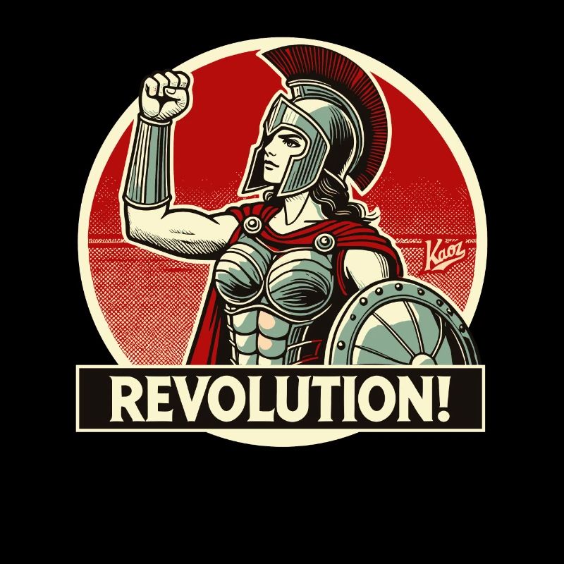 Spartan warrior raises fist for revolution