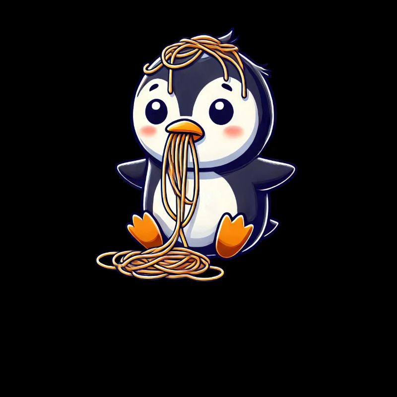 Mignon pingouin spaghetti dessin animé déversement