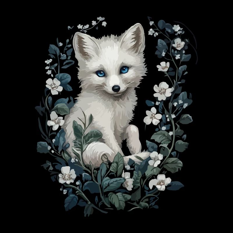 Renards arctiques mignons dans un cadre floral