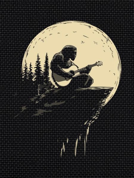 Gitarrenspieler Im Mondlicht Auf Felsen