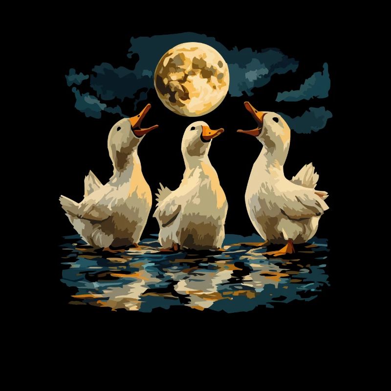Three Ducks in the Moonlight at the Lake