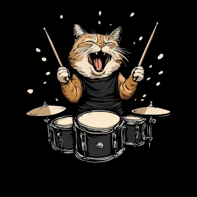 music-making cat on drums for